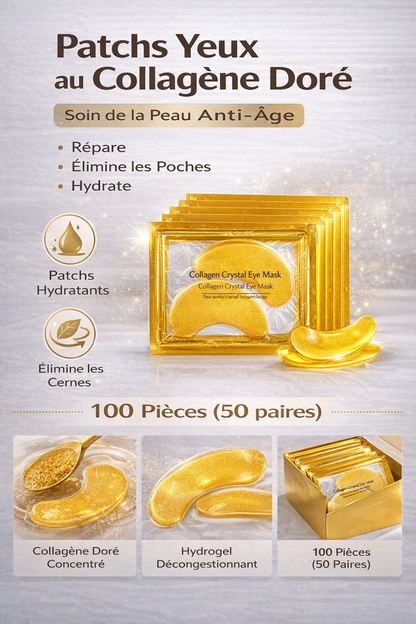 Patchs Dorés pour les Yeux – Éclat et Hydratation Intense collagène 100 pièces.